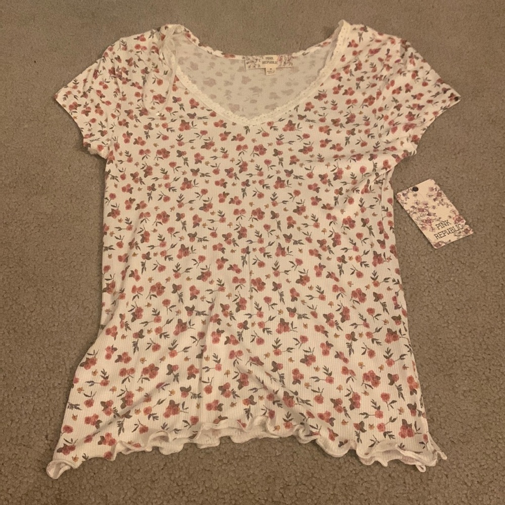 White Floral V Neck